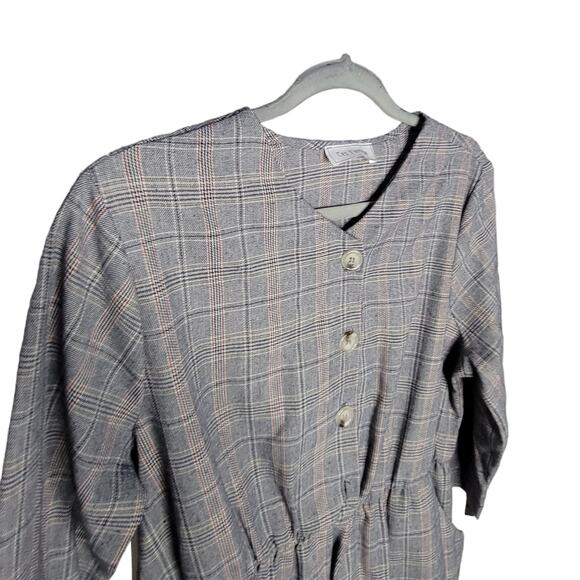 Ces Femme Plaid Long Sleeve Button Front Gray/Red Plaid Dress Women Sz Large - Picture 6 of 7